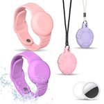 [4 Pack] Waterproof Air Tag Bracelet & Air Tag Necklace for Kids, Silicone Air Tag Hidden Wristband Kids Air Tag Holder Compatible with Apple AirTag Lightweight Air tag Accessories (Pink+Purple)