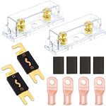 smseace 2pcs 200A Gold Plated ANL fuse with 2pcs fuses holders +4pcs 1/0AWG copper ring terminal suitable for 1/0,2,4AWG protect controller used for car audio and other high current applications