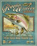 Ripplin' Waters Lodge - Vintage Animal Wall Art Decor, This Rustic Fish Themed Tyin' Flys and Tellin' Lies Wall Decor Print is Ideal for Home, Cabin, Deck, Lodge & Lake House Decor, Unframed - 8X10