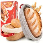 Banneton Proofing Basket, 2 x 10" Oval Round Sourdough Bread Proving Basket with Liner & Cover | Cotton Rope Sourdough Starter Baskets Baking Accessories, Artisan Baking Gifts for Women, Wife, Bakers