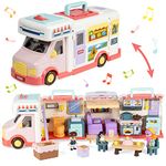 Marstone Doll House Camper Van Playset Building Toy, Transforming Campervan Dollhouse RV Pretend Play Set with Sticker Toy Gift Vehicle with Sound and Music for Girls Age 3 4 5 6 7 8+