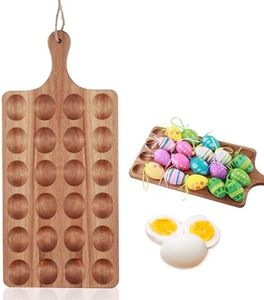 24 Holes Wooden Deviled Egg Platter, Thickened Deviled Egg Tray for Party, Rectangle Charcuterie Boards Deviled Egg Plate Holder Refrigerator Egg Container for Easter Christmas Kitchen Countertop