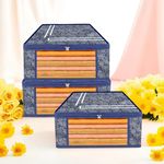 Kuber Industries Pack of 3 Saree Storage Bag | 9 Inch | Wardrobe Bag for Lehenga-Suit | Garments Bag | Lightweight-Portable Clothes Bag | Visible Window Saree Bag | Bow Flower Printed | Navy Blue