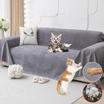 Loiion Anti Scratch Sofa Cover, Cat Scratch Furniture Protector, Waterproof Non Slip Sofa Cover, Pet-Friendly Couch Protectors for 2 Cushion Couch, Scratch Proof Couch Cover for Pets, Grey, 300x180cm