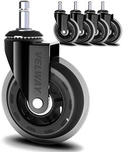 Velway 5Pcs Ruedas Giratorias para Sillas de Oficina, Rueda de Repuesto de Goma Silencioso y Universal, Seguro para Pisos de Madera, Alfombras, Laminados y Baldosas (3in-11mm)