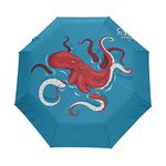HMZXZ RXYY Red Octopus Sea Folds Auto Open Close Umbrella for Women Men Boys Girls Windproof Compact Travel Lightweight Rain Umbrella