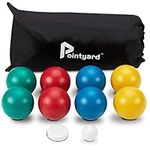 Pointyard Bocce Ball Set, Lighter 84mm Bocci Ball Set with 8 PE Bocce Balls&1 Pallino&Carry Bag&Measuring Tape - Outdoor Family Games for Backyard/Lawn/Beach (Red,Blue,Green,Yellow)