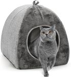 Hiceeden Foldable Cat Bed for Indoor Cats, 2 in 1 Cat House with Removable Cushioned Pillow, Washable Cat Cave Cat Tent with Anti-Slip Bottom, Soft and Self Warming Kitten Small Dog Pet Bed, Gray