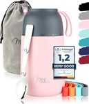 Milu® Thermo Food Flask - 300, 440, 450, 650, 800ml - Stainless Steel Insulated Container - Lunchbox - Jar with Spoon for hot and Cold Food (Pink, 800ml)