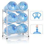 5 Gallon Water Bottle Holder 3 Tier Water Jug Rack Heavy Duty Double-Row Water Jug Stand for 6 Bottles Water Bottle Storage Rack for Small Space, Room Corner (Silver)