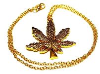 Royal Swan Cannabis Weed Leaf Gold Necklace - Pot Ganja Marijuana Pendant On Chain -Stoner Gifts