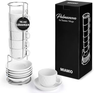 MIAMIO - 6 tasses à espresso de 75 ml/Ensemble de tasses à espresso en céramique à motif de diamant - Collection Palmanova (blanc)