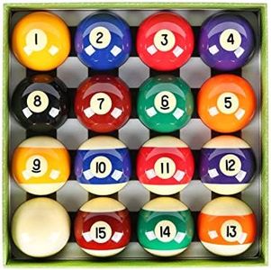 Aska Billiards Pool Boston Numbered Balls Set, 16 Balls Including a Cue Ball, 2 1/4 inch (PB01, Standard Balls)