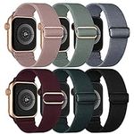 Stretchy Solo Loop Bands Compatible with Apple Watch Band 42/44/45MM, Adjustable Braided Elastic Weave Nylon Women Men Wristbands Straps for iWatch Series7/6/5/4/3/2/1/SE, 6 Packs