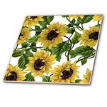 3dRose Watercolor Retro Summer Sunflower Vintage Flower Pattern-Ceramic Tile, 8-inch (ct_293229_3)