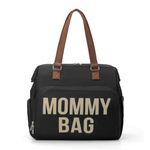 Dravina Diaper Bag For Mom- Large Storage With 14 Compartment, Insulated Pockets, Shoe Compartment, Waterproof Bag With Premium Leather Shoulder Strap| Ideal For Mom on The Go- 40cm (Black)