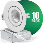 QPLUS 4Inch Gimbal Recessed LED Pot Lights with Junction Box, 10W (=75W), 750 LM, Ultra Slim Dimmable LED spot Lights, IC Rated, ETL Energy Star CSA Approved, 10 Pack, 5000K, Daylight