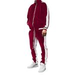 KISSQIQI Men's 2 Pieces Full Zip Tracksuits Golden Velvet Sport Suits Casual Outfits Jacket & Pants Fitness Tracksuit Set, Red, Large