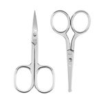 LIVINGO Premium Curved and Rounded Nose Hair Scissors for Men, 2 PC Set Nail Cuticle Manicure Scissors Shears Kit for Beard/Mustache, Ear, Facial Hair, Eyebrows, Eyelashes for Women