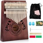 UNOKKI Kalimba 17 Key Thumb Piano | Premium, Lightweight & Durable Mahogany Mbira - Chocolate Brown | Reduce Stress & Promote Well-Being | Tuning Hammer, Velvet Bag & More | Gift for Kids & Adults