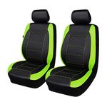 Flying Banner car seat Covers Protects Water Proof Faux Leather Carbon Fiber Fronts Fluorescence Green Black (Fluorescence Green Black, Front Pair)