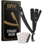 BRV MEN Professional Straight Edge Barber Razor w/ 100 Lord Platinum Single Edge Razor Blades | Straight Razors for Men | Barbershop Accessories | Mens Shaving Knife & Shavette - Black