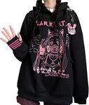 EMILYLE Womens Girls Japanese Style Hoodie Cute Pattern Print Sweatshirt Fashion Kawaii Anime Pullover(5black-1,M)