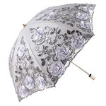 Honeystore Wedding Lace Sun Parasol 2 Folding 3D Flower Embroidery Dome Umbrella Grey