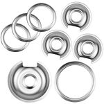 Burner Drip Pans WB32X10013 WB32X10012 with Trim Rings by Fetechmate Chrome Drip Bowl Replacement for G.E Hot-point Electric Stove Top - 3 x 6 inch Pan with ring, 1 x 8 inch Pan with ring