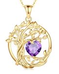 FANCIME Tree of Life Amethyst Necklace for Women 925 Sterling Silver Yellow Gold Plated Tree Pendant Birthstone Necklace Jewellery Gemstone Anniversary Birthday Christmas Gifts for Wife Girls Her