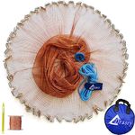 Drasry Saltwater American Fishing Cast Net 3/8inch Mesh Size for Bait Trap Fish Heavy Duty Throw Net 4FT/5FT/6FT/7FT/8FT/9FT/10FT Radius Size (Yellow Tire Line, 7FT Radius)
