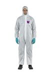 Ansell AlphaTec 1500 Model 138, Disposable Work Overall with Hood, Chemical Protection Type 5/6 , Waterproof Coverall Suit, Industrial Safety Workwear, Men Women, White, Size XL (1 Unit)