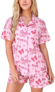 HMPEAIIY Women Y2k Pajamas Set Cute Preppy 2PCS Button Down Holiday Monkey Shorts Summer Outfit Beach Vacation Loungewear Pjs Sleepover Party Birthday Gift(Bow Ribbon, Large)