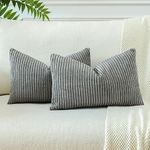 JOTOM Corduroy Soft Striped Throw Pillow Covers 40x60 cm Boho Decorative Pillow Covers Lumbar Pillowcase Couch Home Decor Cushion Covers for Sofa Bedroom 16x24 Inch Set of 2 (Grey)