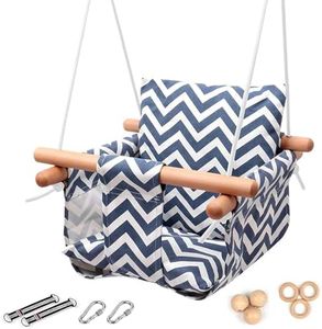 Baby Swing Seat with Safety Belt-VIsuIvit Wooden Infant Swing Outdoor, Secure Canvas Baby Hanging Swing Seat Porch Swing Chair for Tree and Backyard for Toddler (Stripe)
