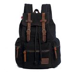 YuHan Canvas Backpack Unisex Vintage Casual Rucksack Laptop Daypacks MacBook Bag Schoolbag Student Bookbag Satchel Hiking Camping Bag Black