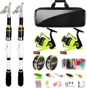 Telescopic Fishing Rod and Reel Combo, 2PACK 5.9FT 6.89FT Carbon Fiber Travel Rod, 2 Collapsible Spinning Reels, 2 100m Line, Carrier Bag and Carrier Bag Lures Kit for Adults Beginners