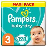 Pampers Baby-Dry Size 3 128 Nappies up to 12 Hours All-Round Protection, 6-10kg, 2,611 kg