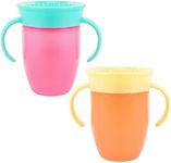 Nuby All Around Water Bottle with Handle - No Spill Sippy Cup | 210ml / 7oz | Drink from Any Angle | Dishwasher Safe | BPA Free | Suitable Beaker for 4 Months Plus (Pack of 2, Pink/Orange)