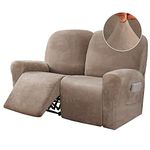 BellaHills 6-Pieces Recliner 2 Seater Covers Velvet Stretch Reclining Couch Covers for 2 Cushion Sofa Slipcovers Furniture Covers Form Fit Customized Style Thick Soft Washable, Taupe