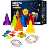 Carnival Outdoor Indoor Game for Kids Ages 4 5 6 7 8 9 10 11 12 and Up with LED Lights – 30 PCS Ring Toss, Cornhole Bean Bags, Plastic Cone Toss – Perfect for Birthday Parties & Night Play