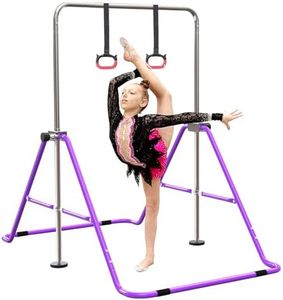 FBSPORT Gymnastics Bars, Horizontal Bar Expandable Gymnastics Kids Bar Folding Bar Junior Training Bar Multifunction Gym Training Equipment Home Training Adjustable Height Kip Bar (Purple)