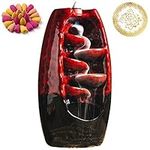 INONE Ceramic Incense Burner with 120 Cones, Waterfall Backflow Incense Holder, Aromatherapy Ornament, Zen Decor, Home Decor, Room Decor (Red)