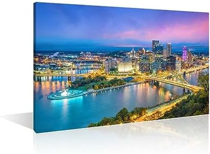 TUMOVO Pittsburgh Downtown Wall Art Pittsburgh Skyline Canvas Wall Decorations Pittsburgh Pennsylvania Bedroom Decor 1 Panel Night Cityscape Home Decor Art Canvas Framed Ready to Hang (16''Wx 24''H)