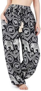 Lannaclothesdesign Women's Elephant Hippie Boho Yoga Harem Pants (XXL, Black)