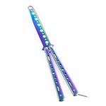 Butterfly Knife with Unsharpened Blade, Martial Arts Trainer Bailisong Knife Sword, Folding Butterfly Finger Knife Trainer, Titanium Butterfly Knife for Practicing Flipping Tricks (Rainbow Colored)