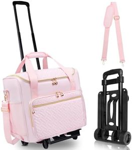 Covkev Rolling Teacher Tote Bag with Detachable Trolley, Wheeled Teacher Bag with 15 Inch Laptop Compartment, Soft Nylon Multifunctional Tote Bag with Wheels for Teaching& Office Supplies (Pink)