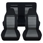Totally Covers Compatible with 1983-1993 Ford Mustang 2-Tone Seat Covers w Your Name/Text: Black & Charcoal - Full Set Coupe/Hatchback/Convertible Solid/Split Bench 3rd Gen