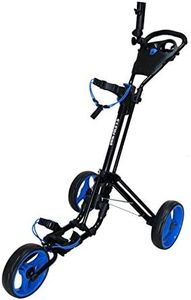 Qwik-Fold 3 Wheel Push Pull Golf CART - Foot Brake - ONE Second to Open & Close! (Black/Blue)