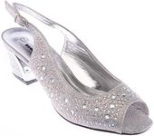 women's Heel Sandals Rhinestone Silver Dress-Shoes Narrow Size 10 lime01